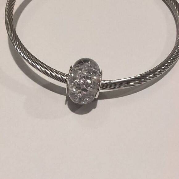 Silver Black and White "Crushed Glass" Charm for‎ Pandora Style Bracelet - Picture 4 of 6